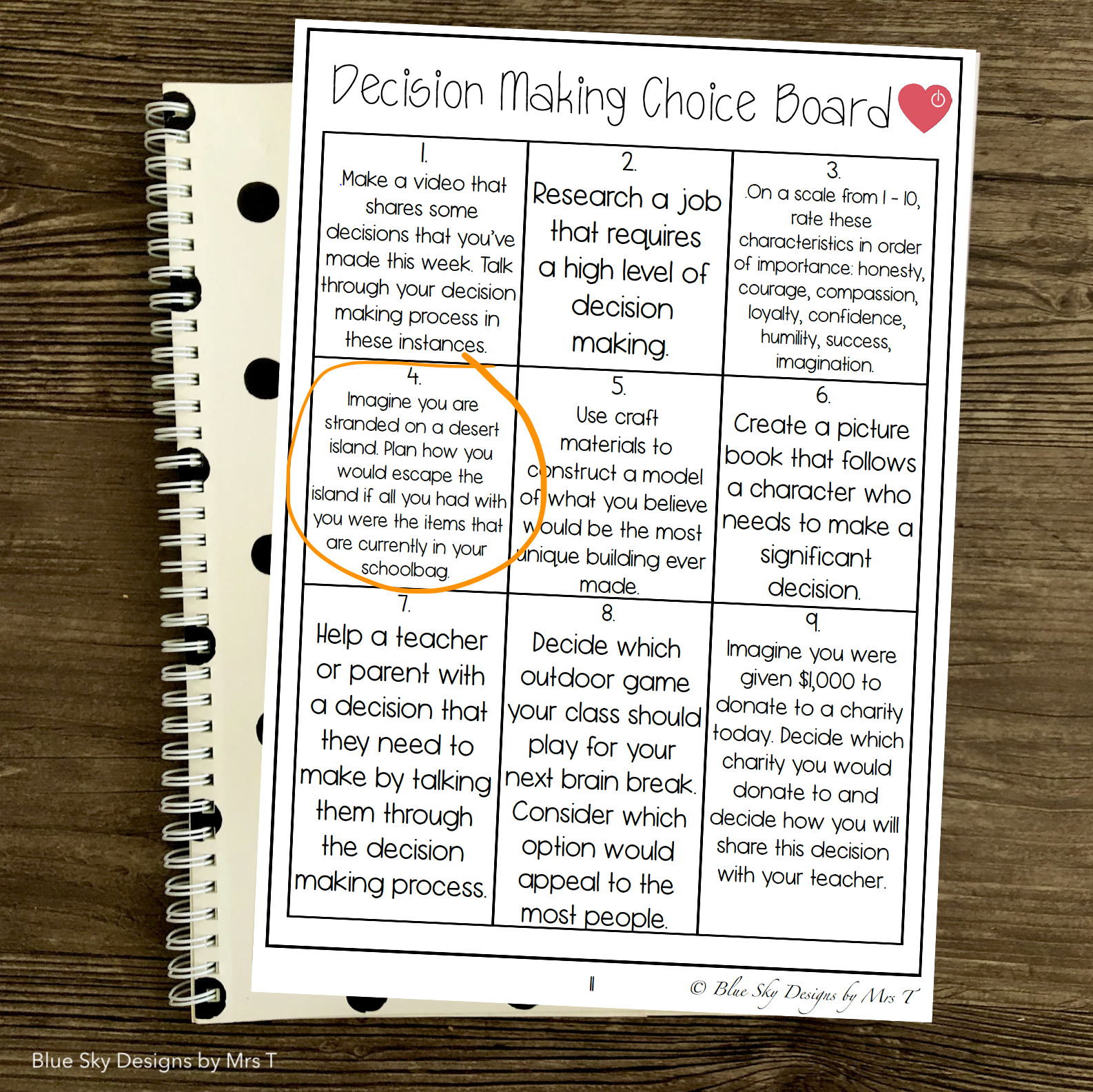 Decision Making Choice Board