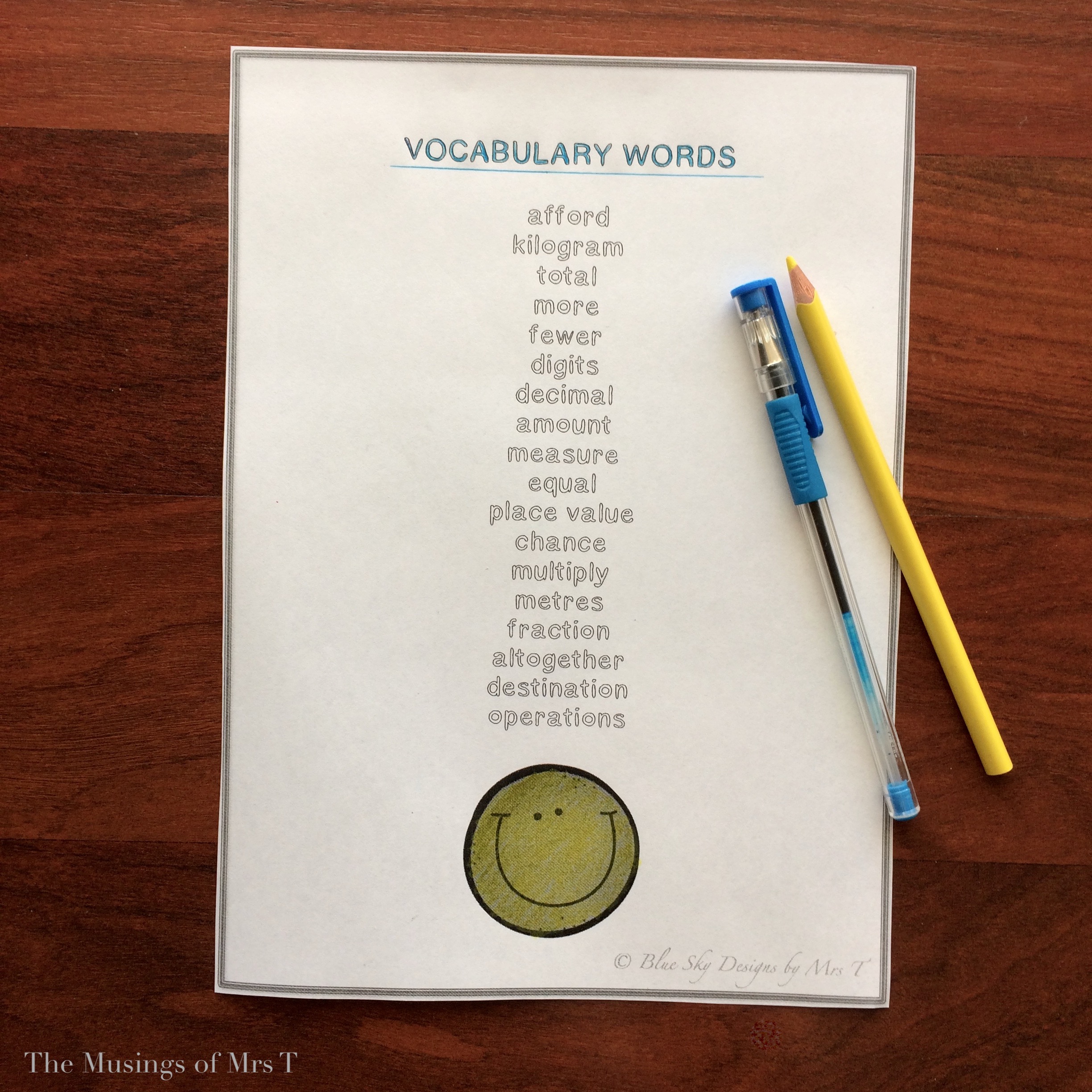 Maths Vocabulary Word List