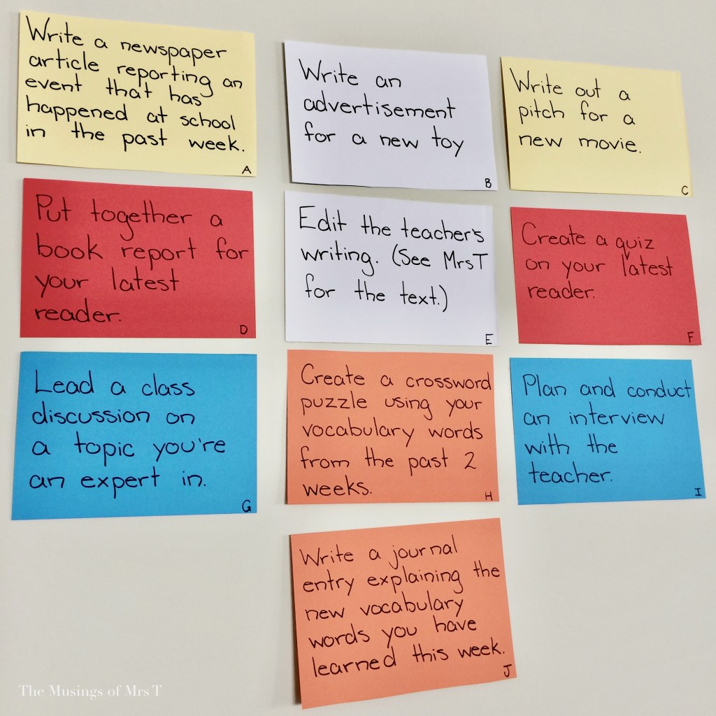 ELA Student Choice Board Example