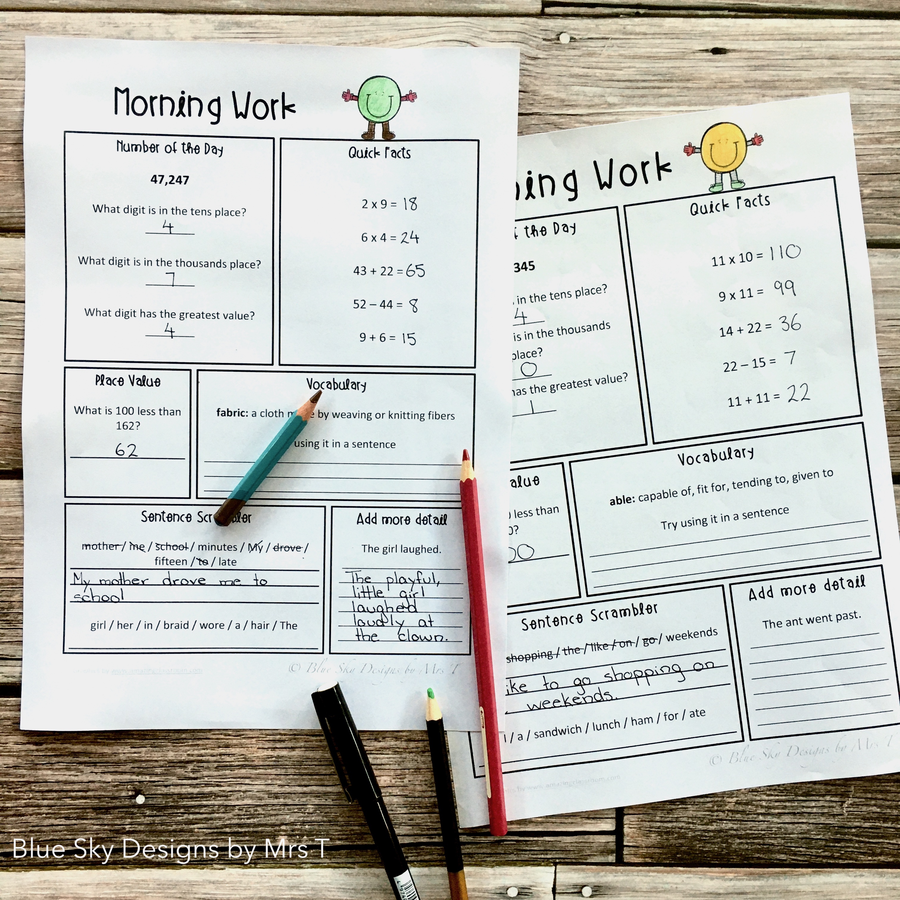 Morning Work Worksheets