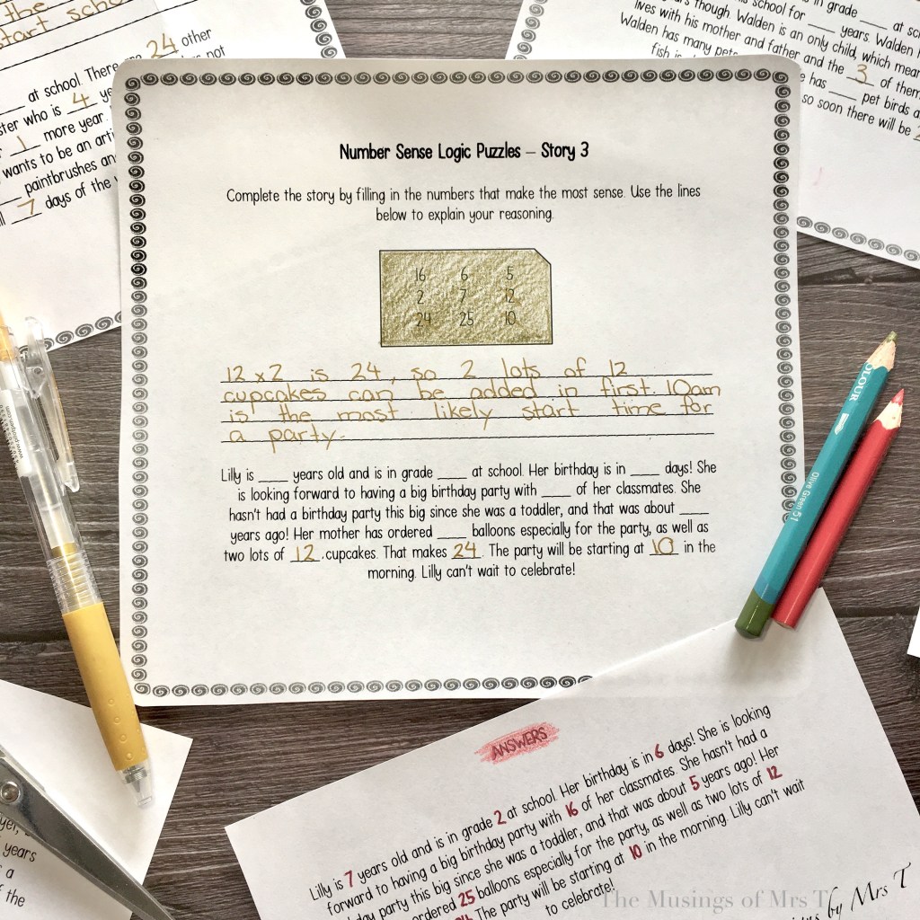 Number Sense Logic Puzzle Stories for Maths Problem Solving