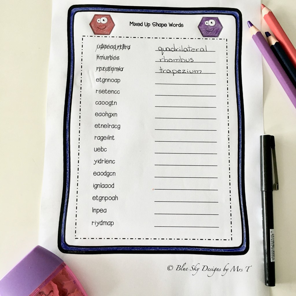 Shape Words Alphabetical Order