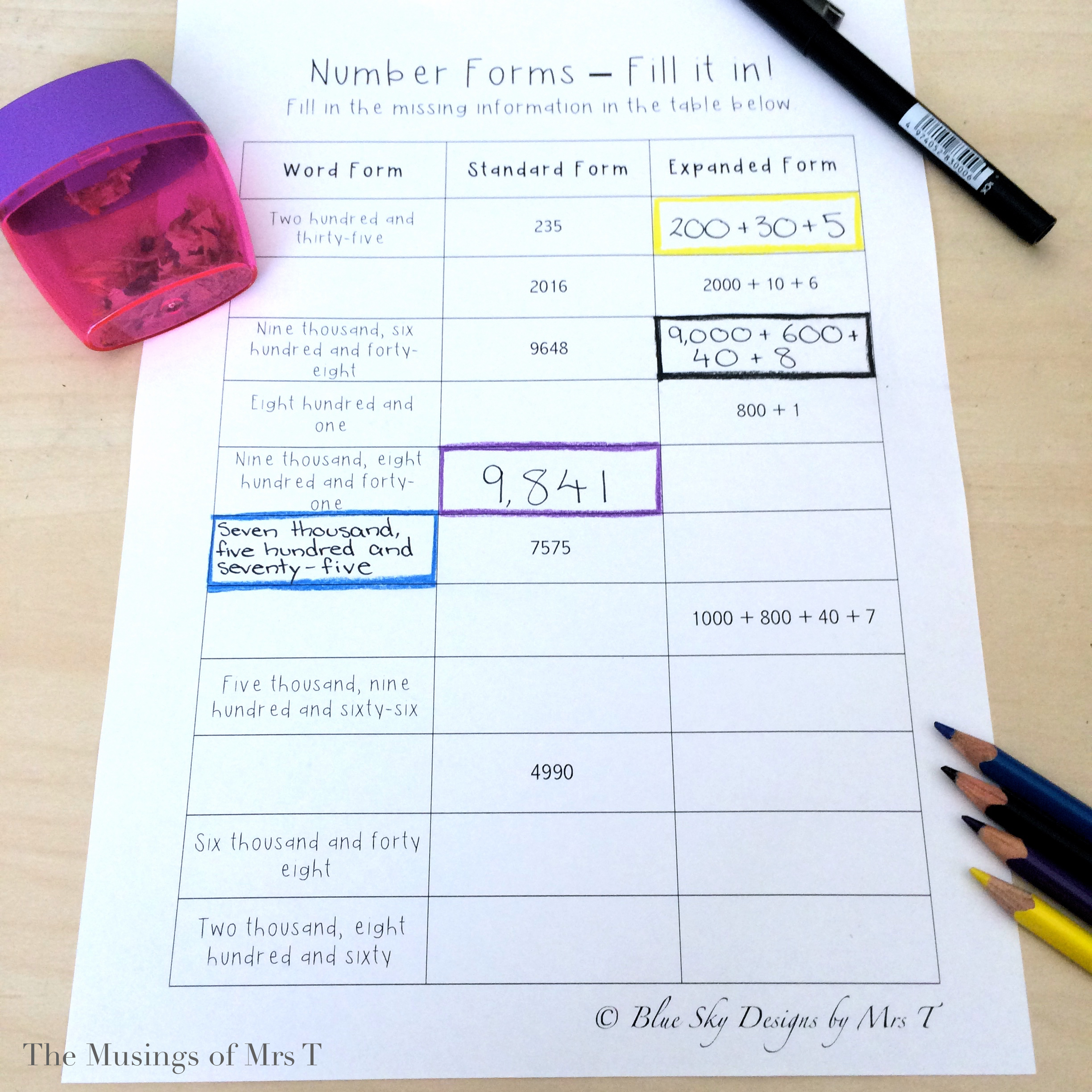 Fill It In Maths Assessment