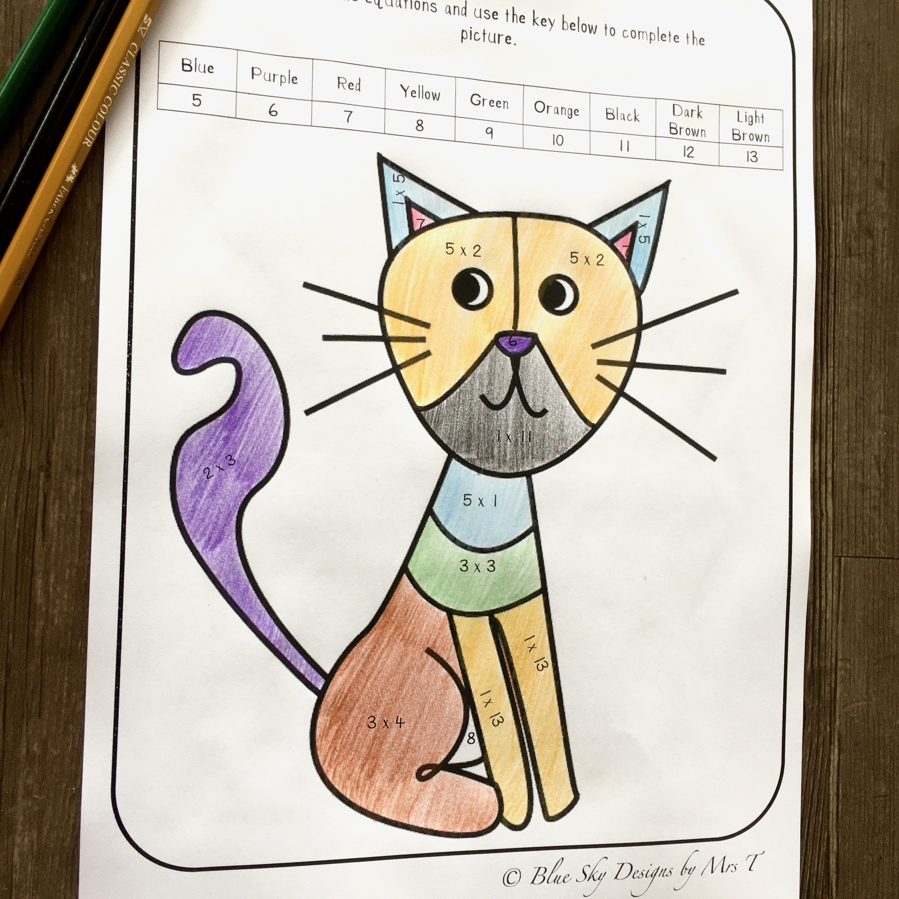 Colour by Number Multiplication Assessment