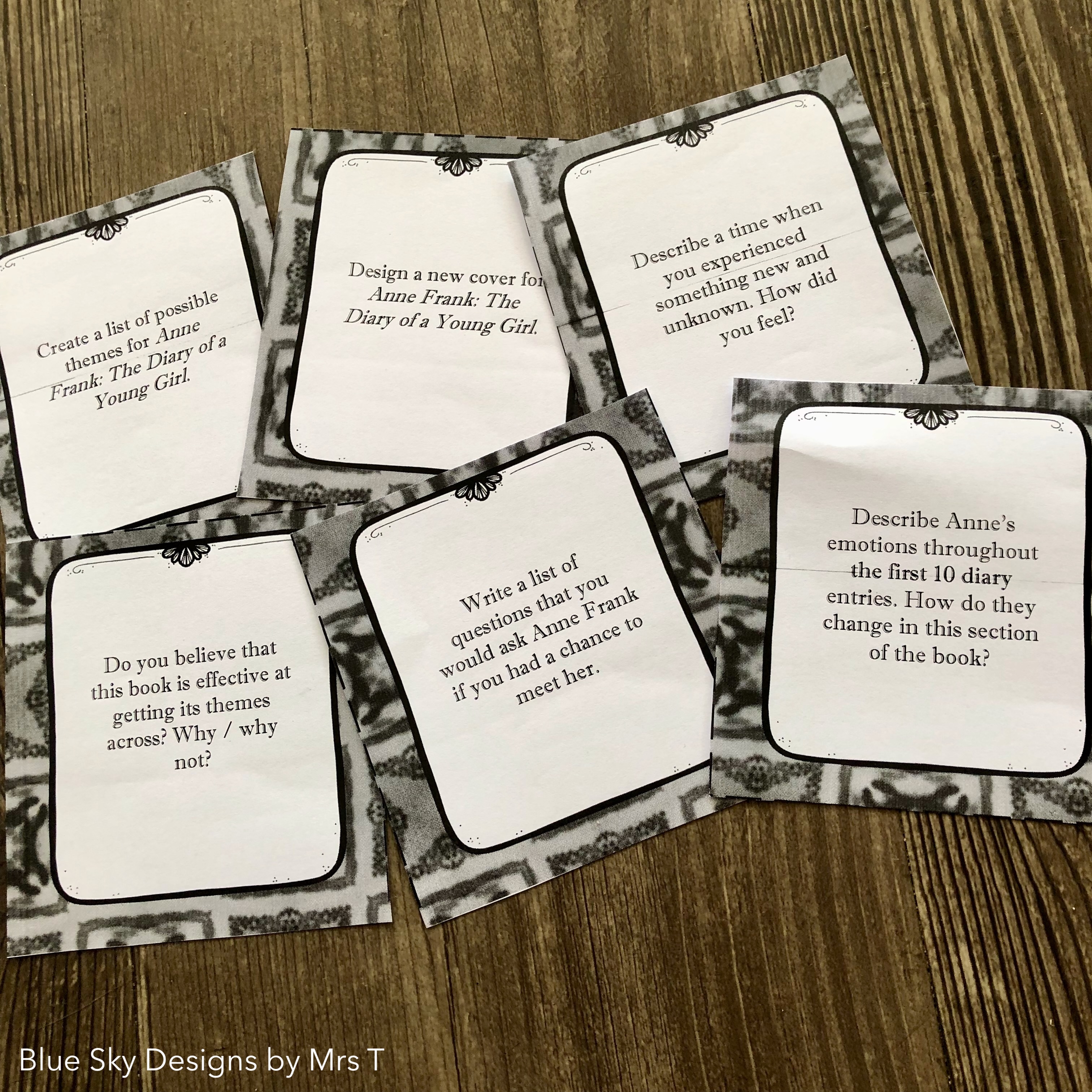 Anne Frank Book Review Task Cards