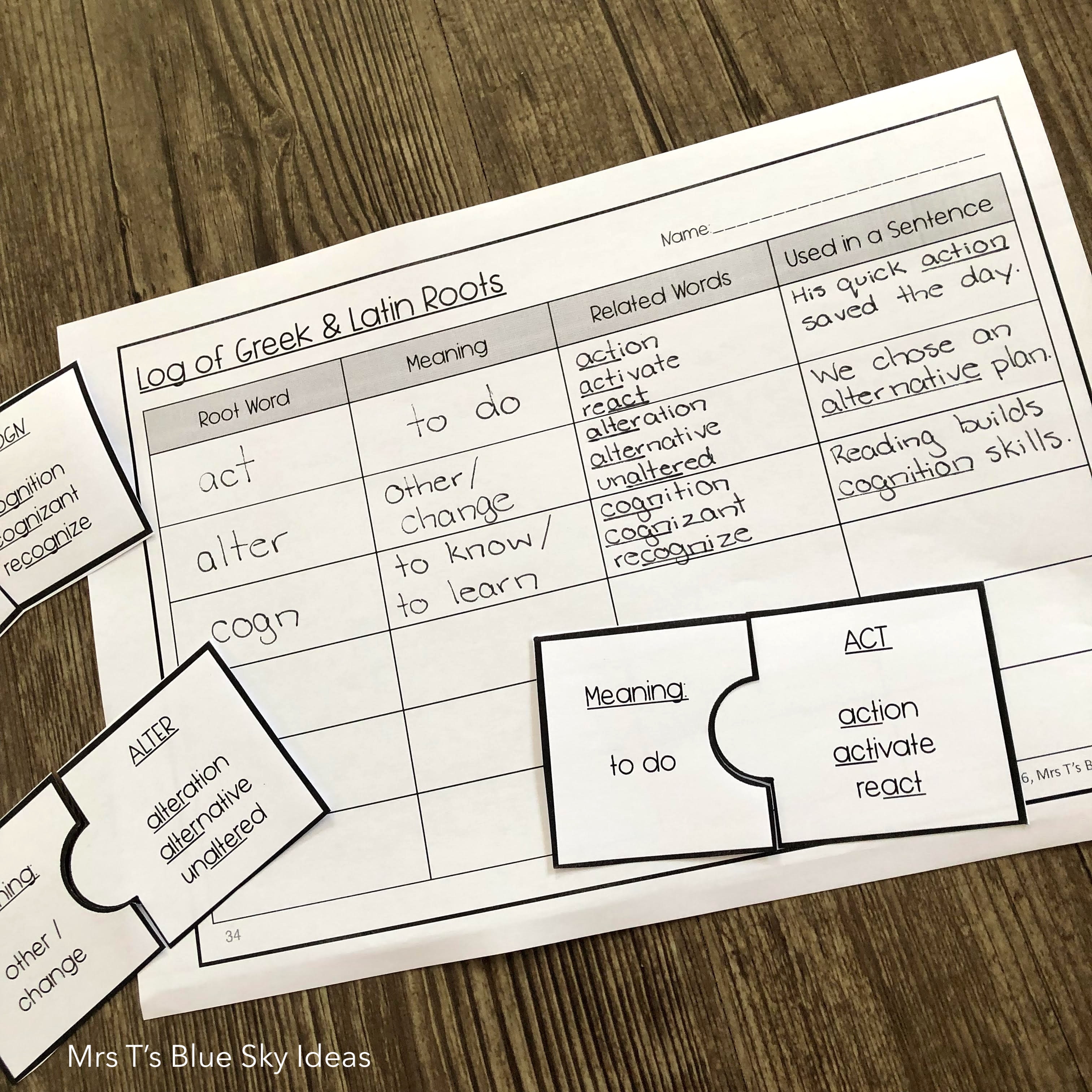 Greek Latin Roots Puzzles Activity