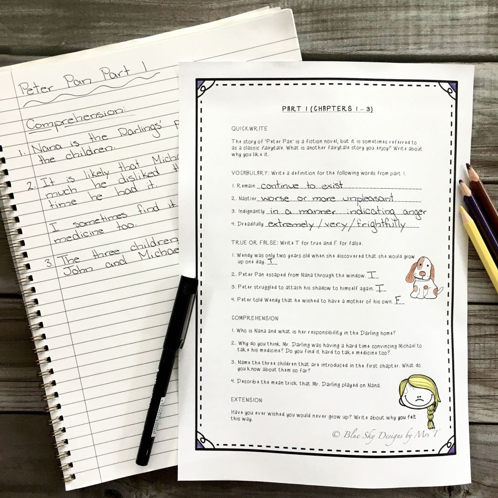 Peter Pan Book Study Worksheets