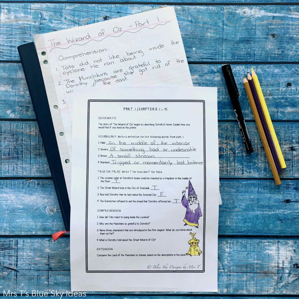 Wizard of Oz Book Study Worksheets